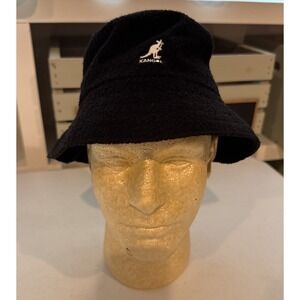 KANGOL Bermuda Bucket Hat Small Black Casual Textured Kangaroo Logo Terry Style